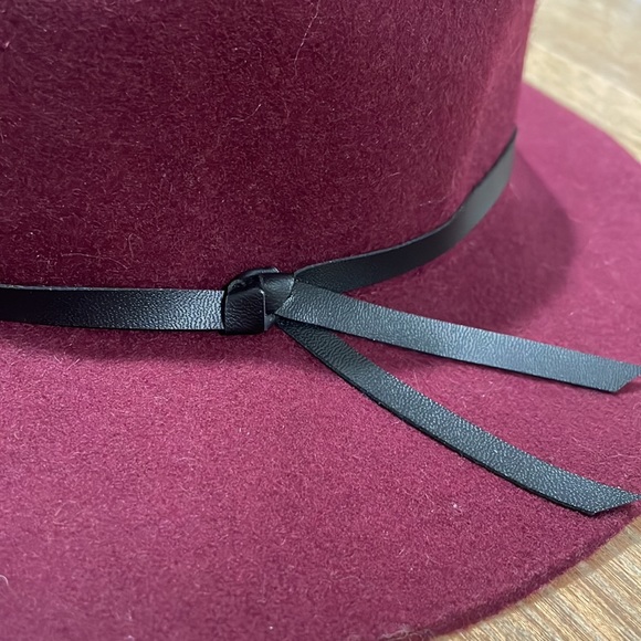 Old Navy®️ Wool Hat - Maroon with Black Faux Leather Trim detail - Picture 3 of 7